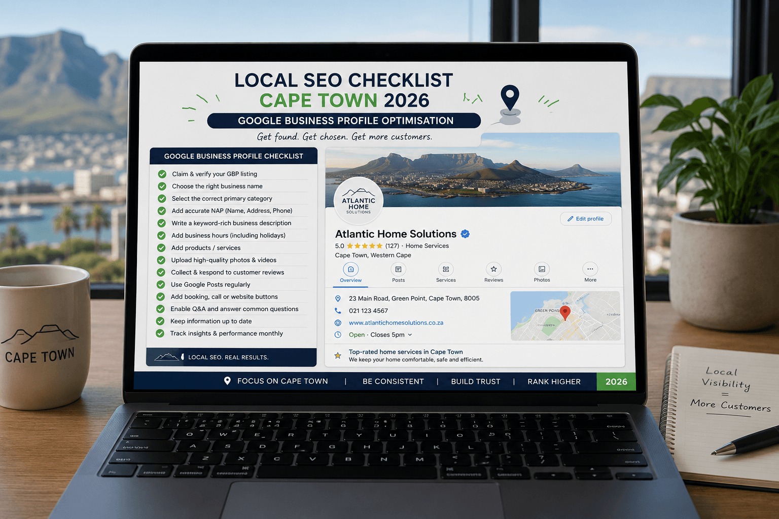 Local SEO checklist Cape Town 2026 - Google Business Profile on a laptop screen for a Cape Town small business